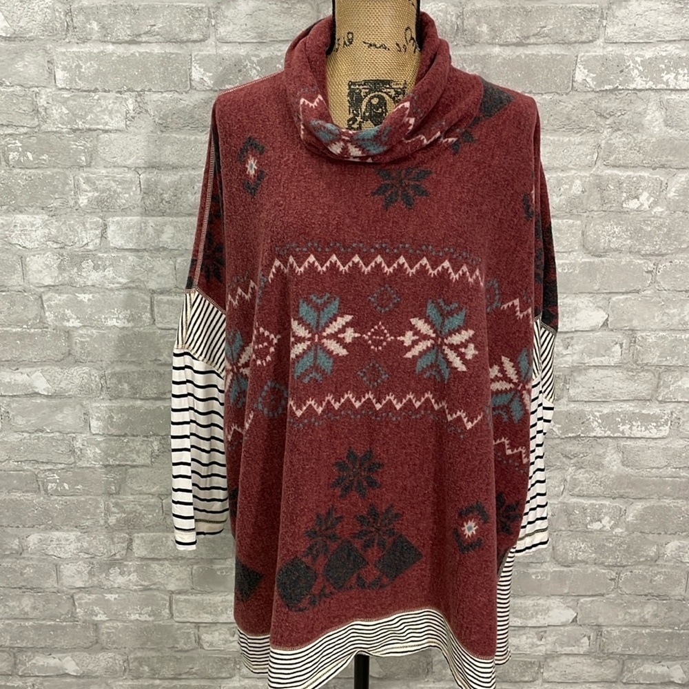 John Mark Snowflake Cowl-neck Poncho Top